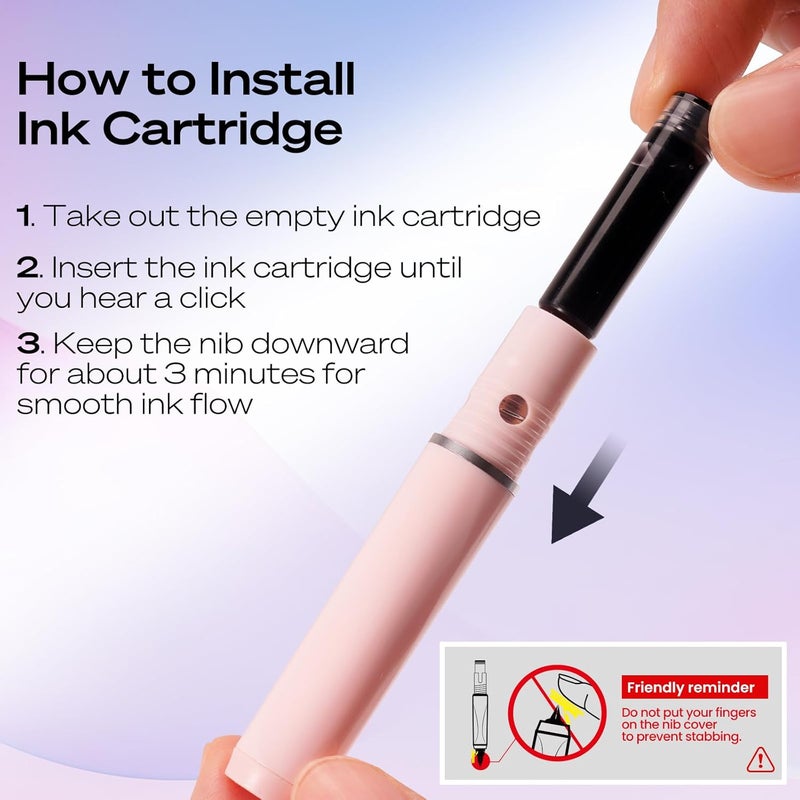 WRITECH Retractable Fountain Pen Set: Black Ink Fine Nib, 5 Refillable Ink Cartridges Included, No Leaking Smooth Writing for Calligraphy Journaling Gift (Pink) - Image 3